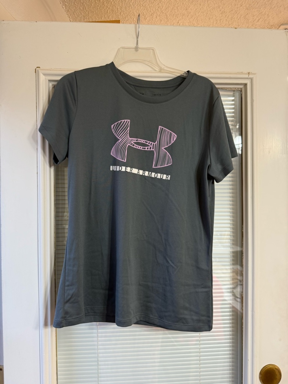 Under Armour Charcoal Tee with Light Pink Logo